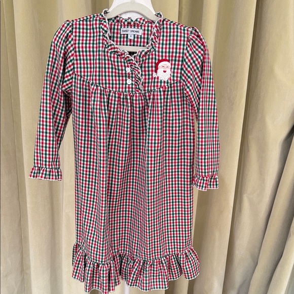Sweet Dreams Other - Sweet Dreams - Girls Santa Embroidered Red and Green Gingham Nightgown - Size:6Y